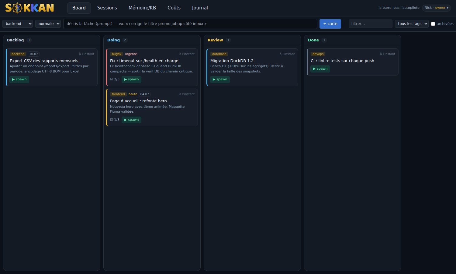 Le kanban SOKKAN : les cartes deviennent des sessions